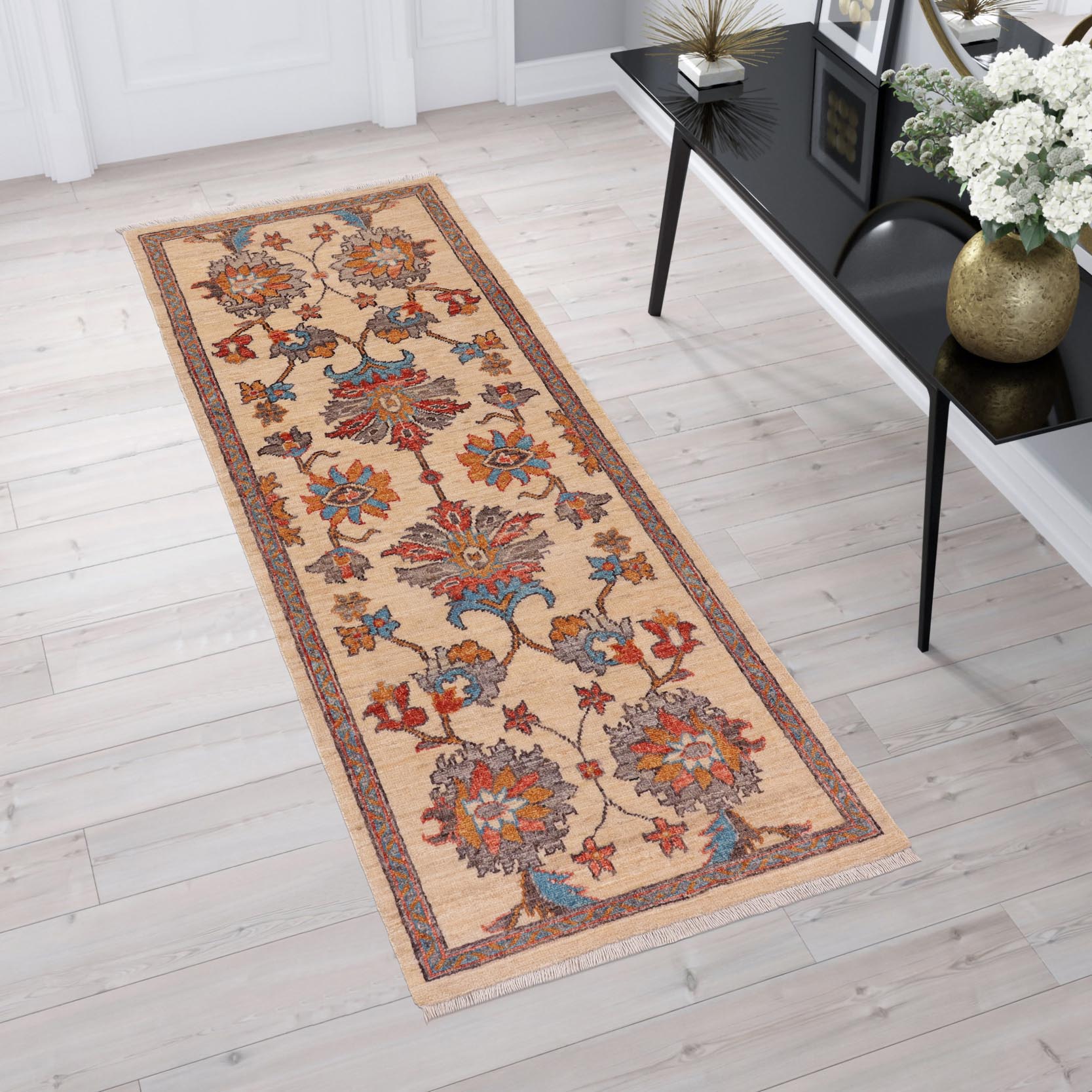 handmade Traditional Kafkaz Beige Red Hand Knotted RUNNER 100% WOOL area rug 3' x 5'