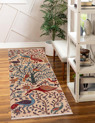 handmade Traditional Kafkaz Beige Blue Hand Knotted RUNNER 100% WOOL area rug 3' x 5'