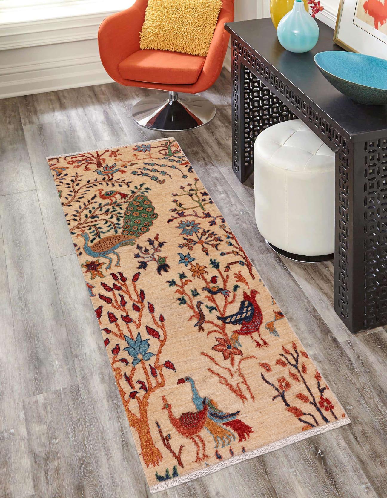 handmade Traditional Kafkaz Beige Rust Hand Knotted RUNNER 100% WOOL area rug 3' x 5'