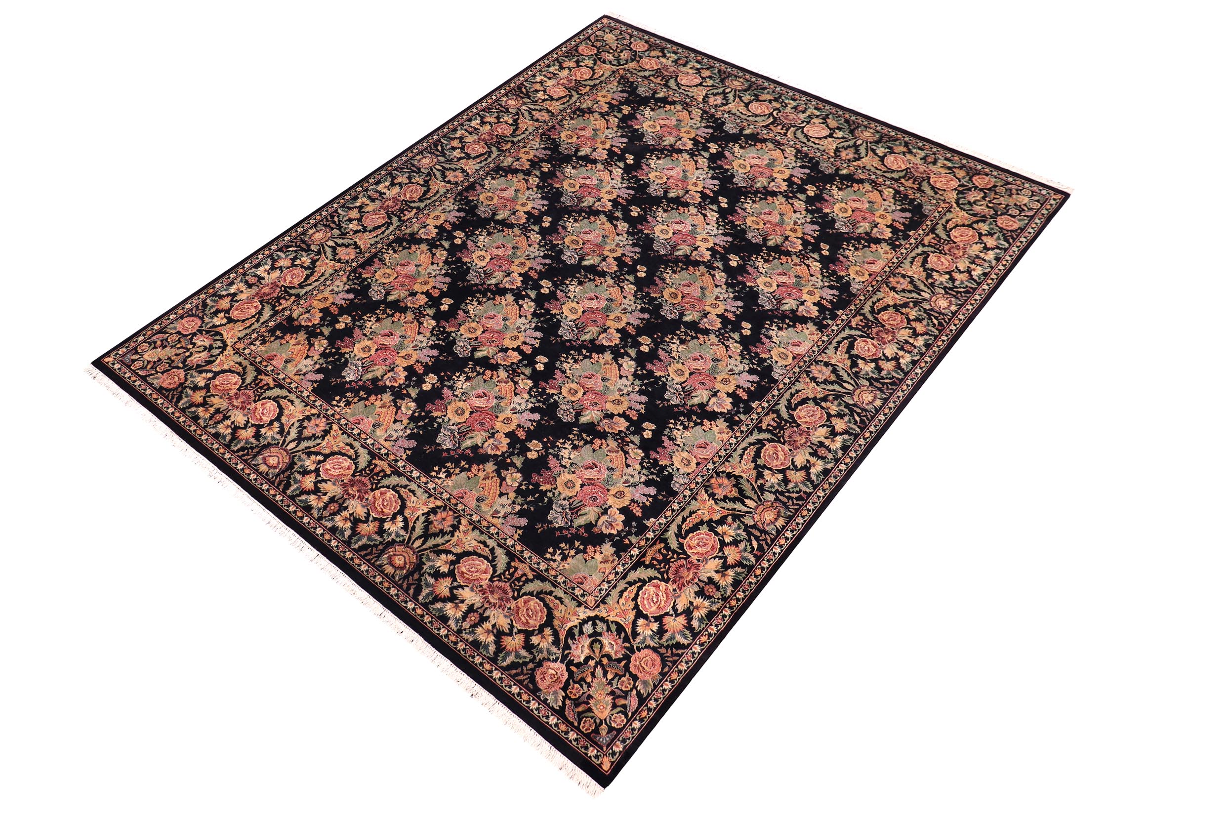 handmade Transitional Kashan Black Gold Hand Knotted RECTANGLE 100% WOOL area rug 9x12