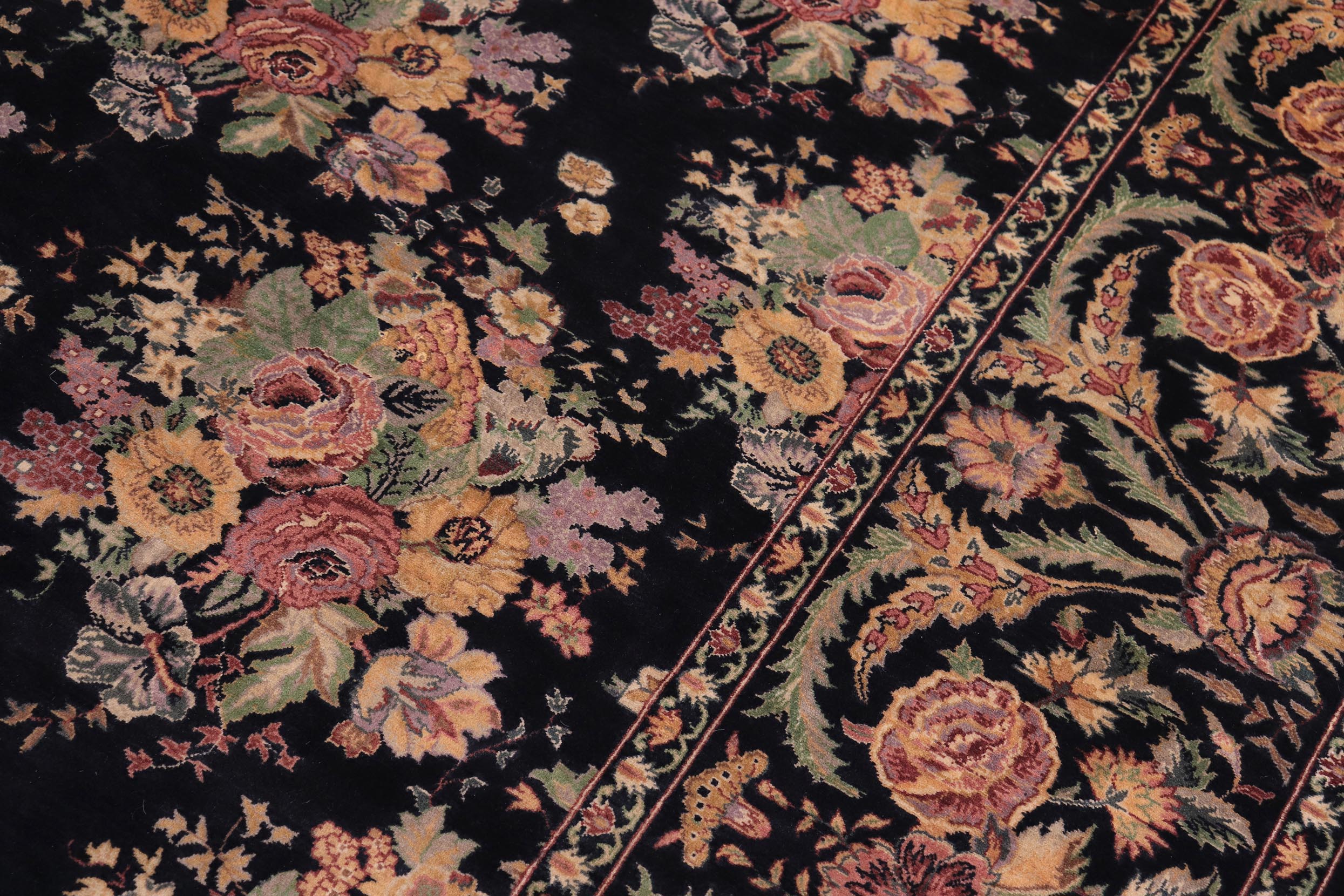 handmade Transitional Kashan Black Gold Hand Knotted RECTANGLE 100% WOOL area rug 9x12