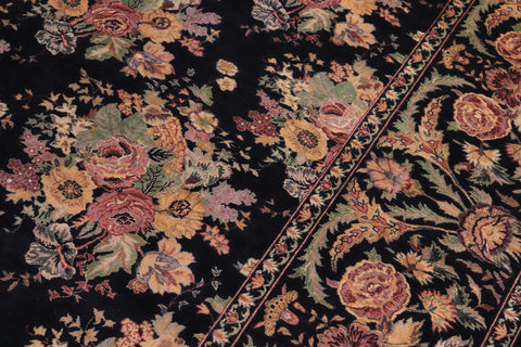 handmade Transitional Kashan Black Gold Hand Knotted RECTANGLE 100% WOOL area rug 9x12