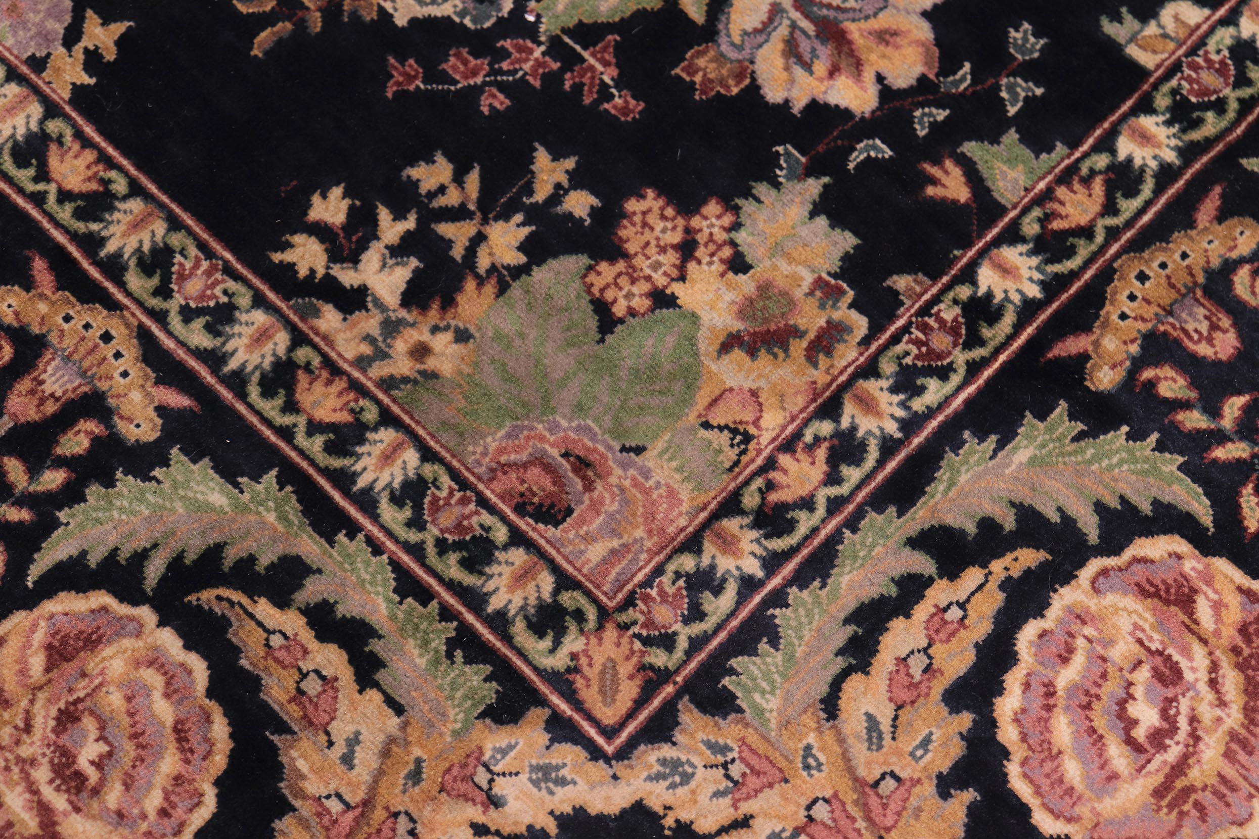 handmade Transitional Kashan Black Gold Hand Knotted RECTANGLE 100% WOOL area rug 9x12