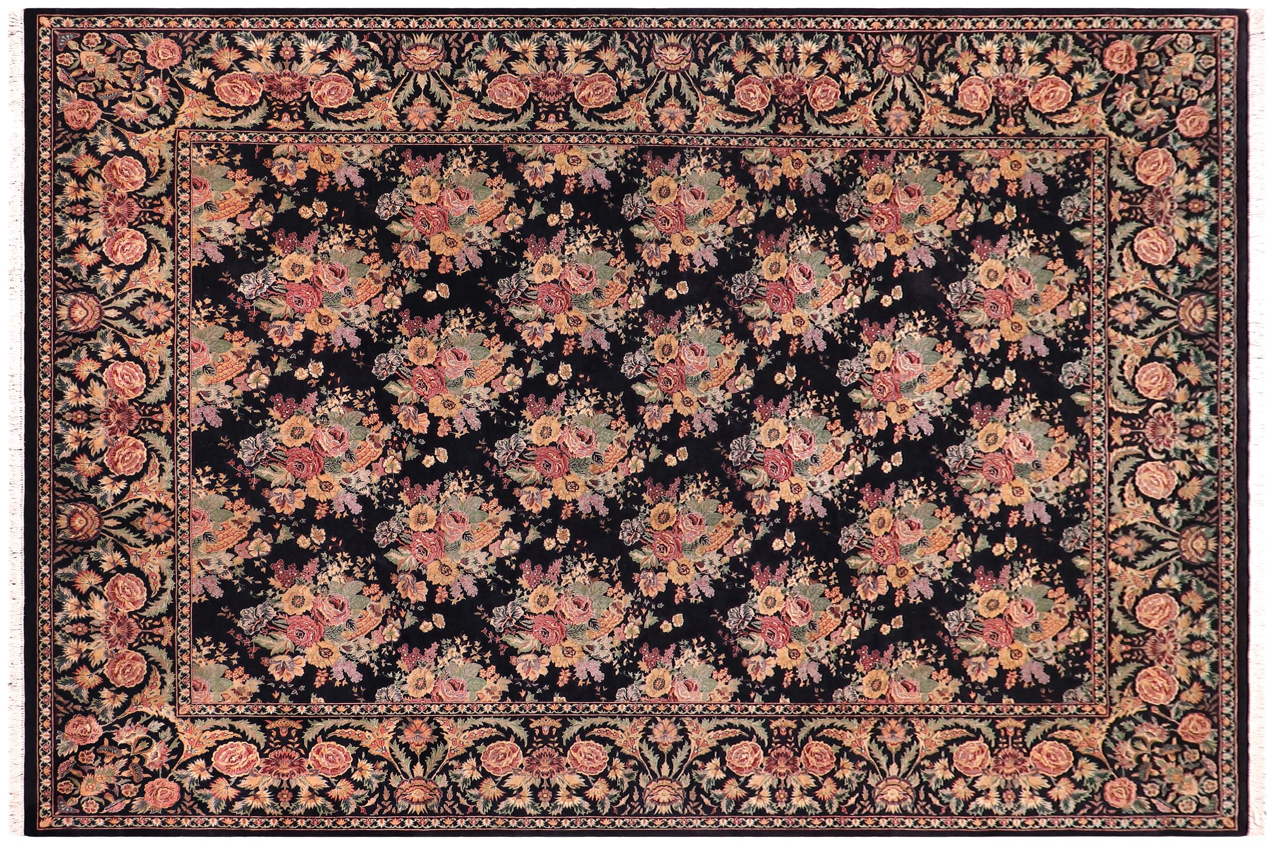 handmade Transitional Kashan Black Gold Hand Knotted RECTANGLE 100% WOOL area rug 9x12