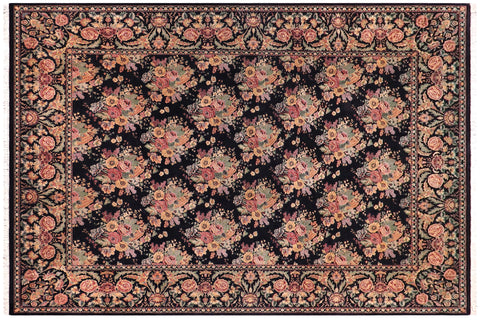 handmade Transitional Kashan Black Gold Hand Knotted RECTANGLE 100% WOOL area rug 9x12