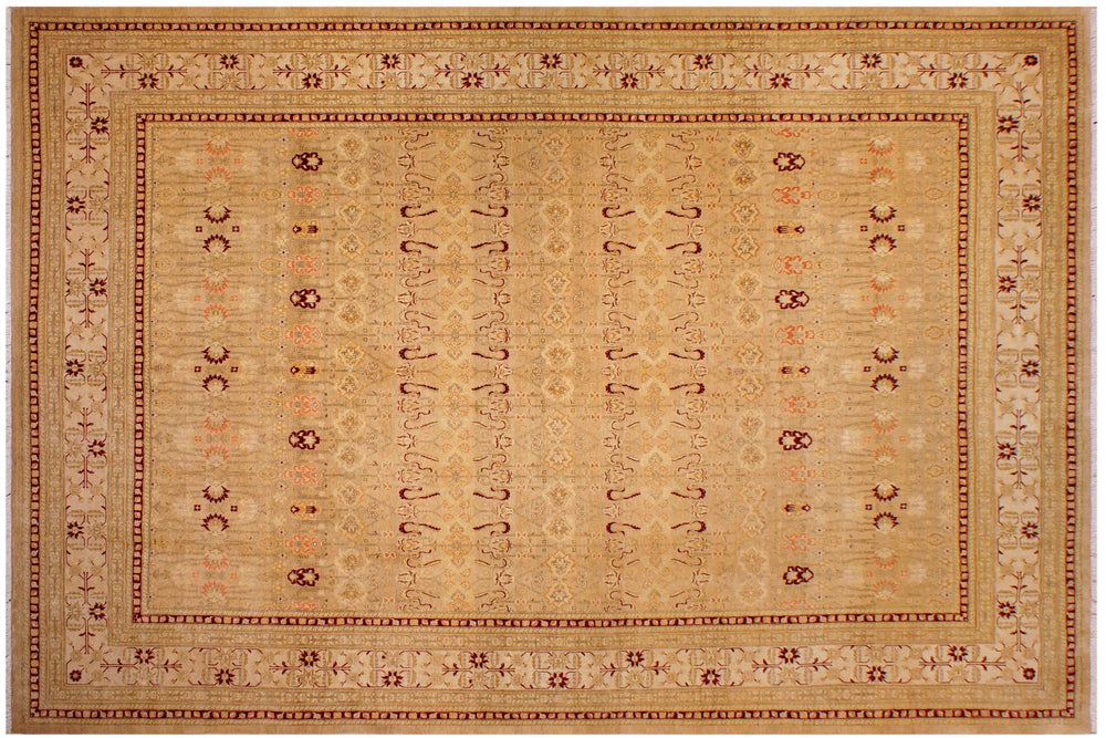 handmade Transitional Agra Tan Beige Hand Knotted RECTANGLE 100% WOOL area rug 9x12