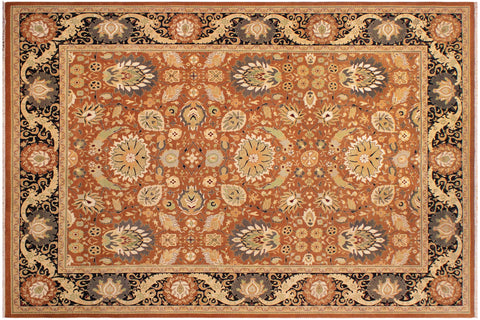 handmade Transitional Hashmi Brown Black Hand Knotted RECTANGLE 100% WOOL area rug 9x12