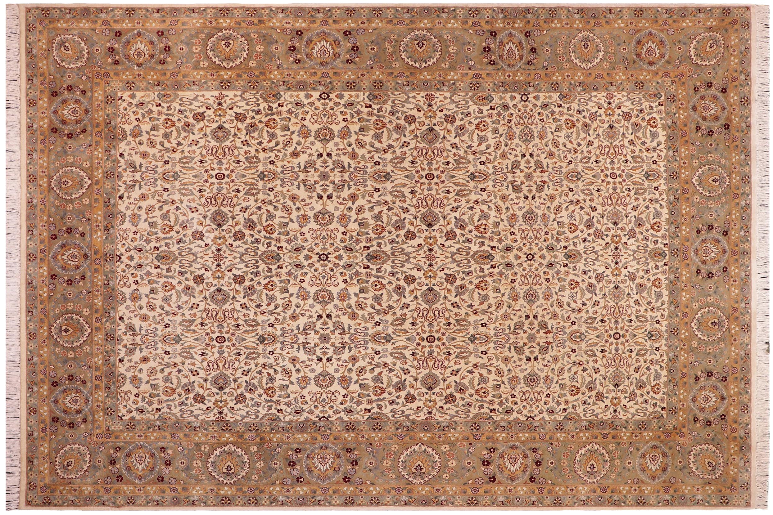 handmade Traditional  Beige Tan Hand Knotted RECTANGLE 100% WOOL area rug 9x12