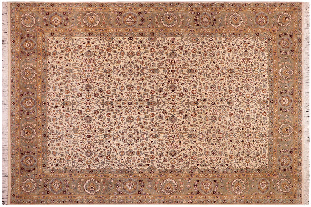 handmade Traditional  Beige Tan Hand Knotted RECTANGLE 100% WOOL area rug 9x12