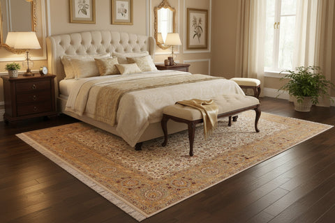 handmade Traditional  Beige Tan Hand Knotted RECTANGLE 100% WOOL area rug 9x12