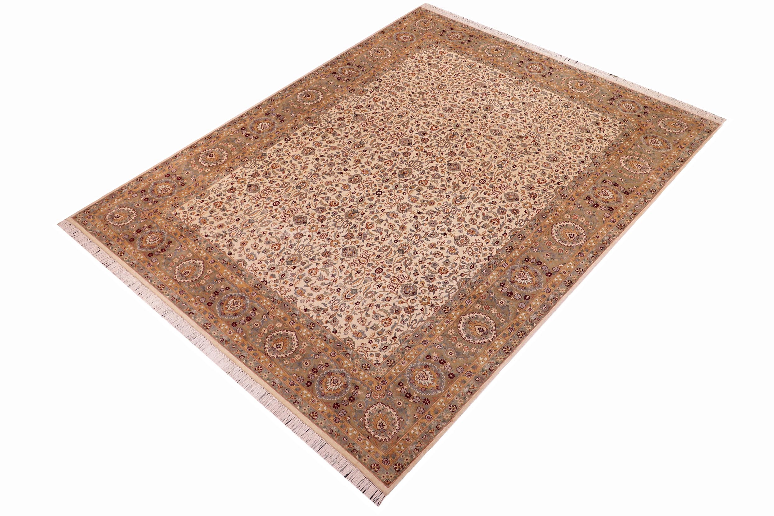 handmade Traditional  Beige Tan Hand Knotted RECTANGLE 100% WOOL area rug 9x12