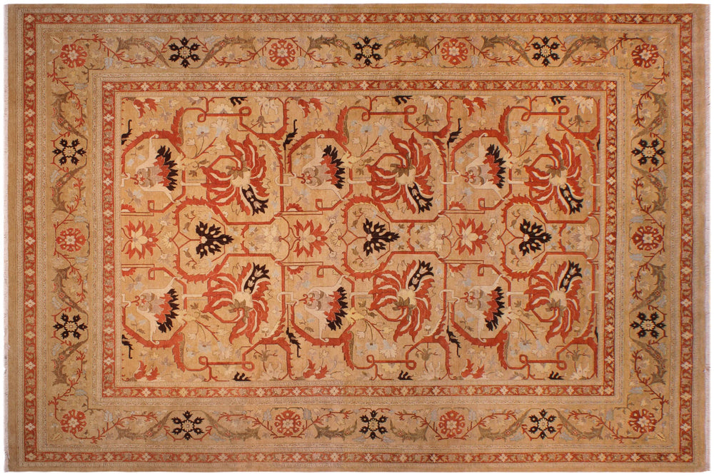 handmade Transitional  Gold Tan Hand Knotted RECTANGLE 100% WOOL area rug 9x12