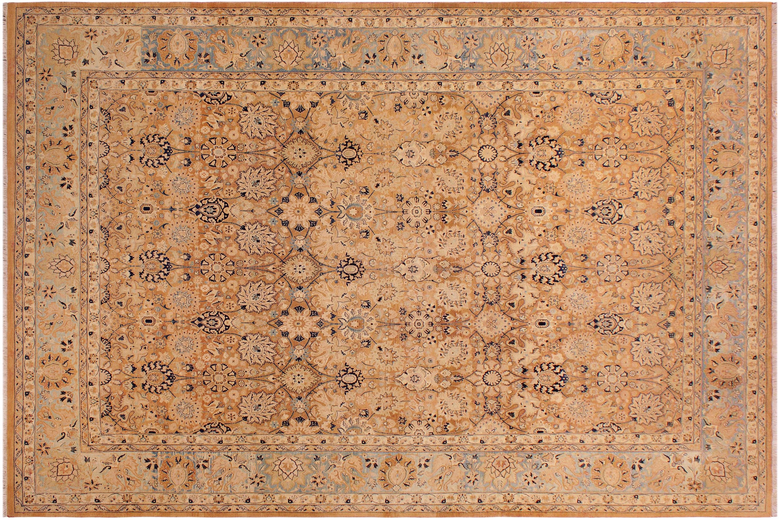 handmade Transitional Tabriz Brown Blue Hand Knotted RECTANGLE 100% WOOL area rug 9 x 12