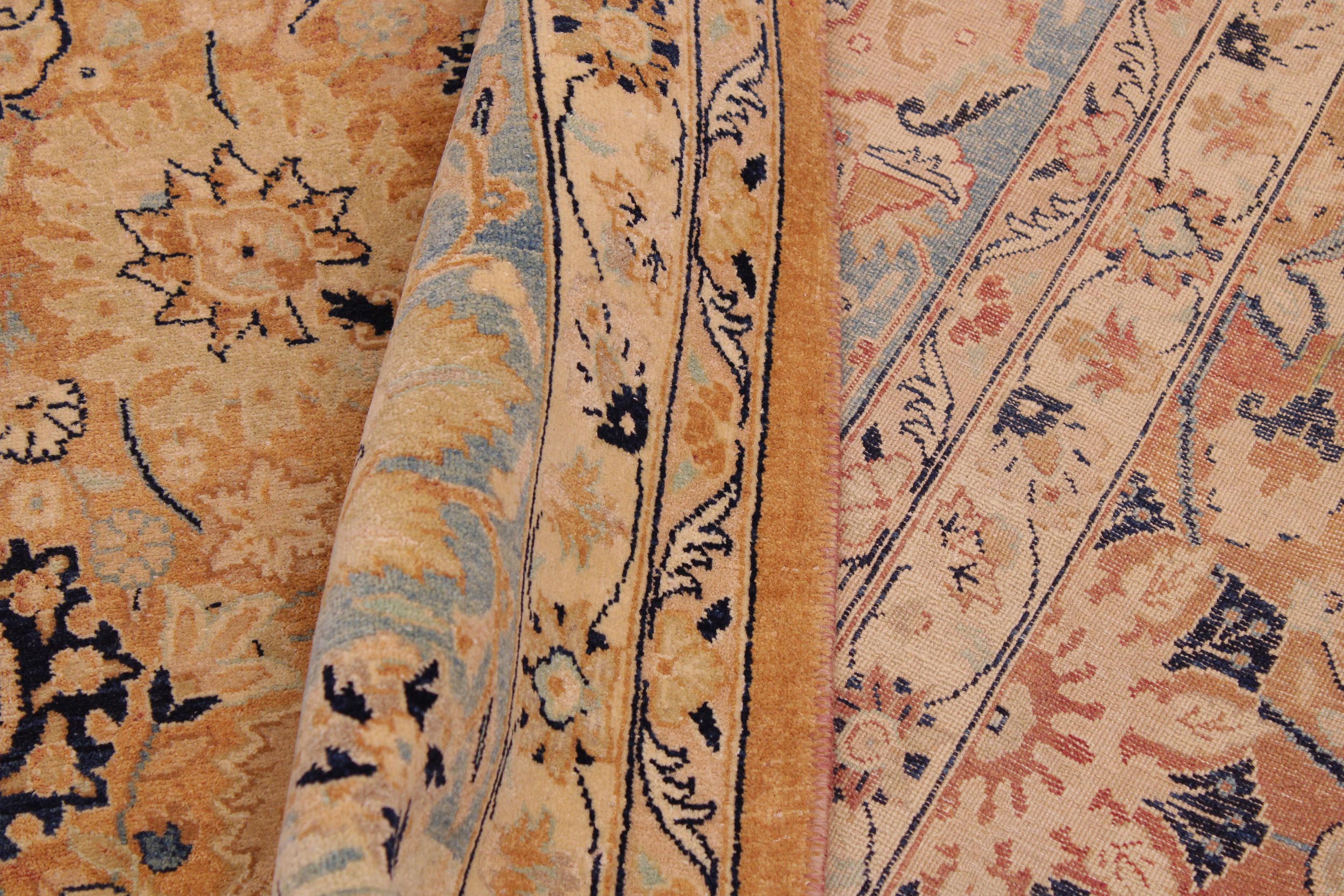 handmade Transitional Tabriz Brown Blue Hand Knotted RECTANGLE 100% WOOL area rug 9 x 12