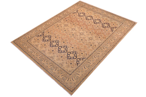 handmade Traditional Kirman Multi Tan Hand Knotted RECTANGLE 100% WOOL area rug 9x12