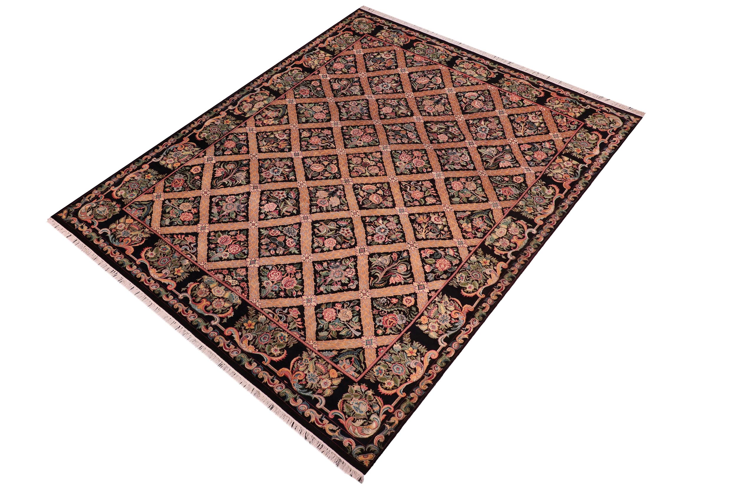 handmade Transitional Bakhtair Black Black Hand Knotted RECTANGLE 100% WOOL area rug 9x12