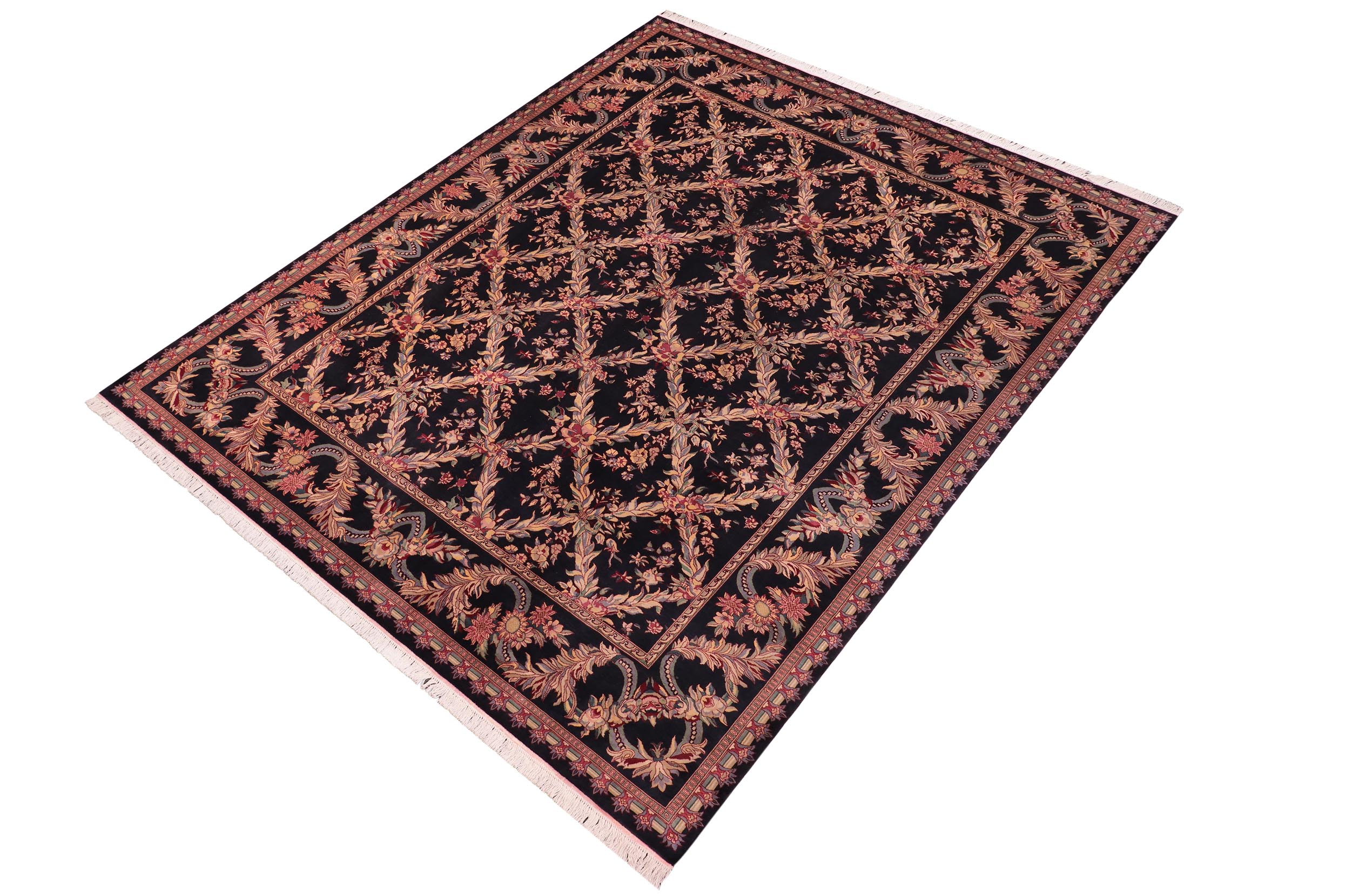 handmade Transitional Basan Black Black Hand Knotted RECTANGLE 100% WOOL area rug 9x12