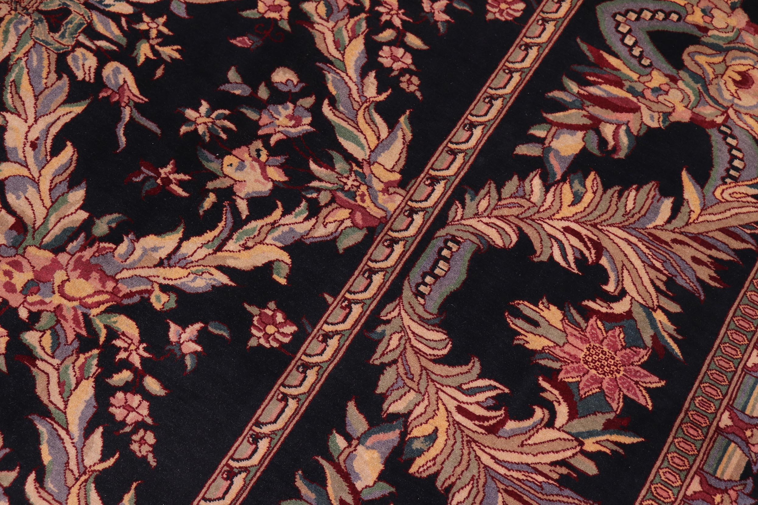 handmade Transitional Basan Black Black Hand Knotted RECTANGLE 100% WOOL area rug 9x12
