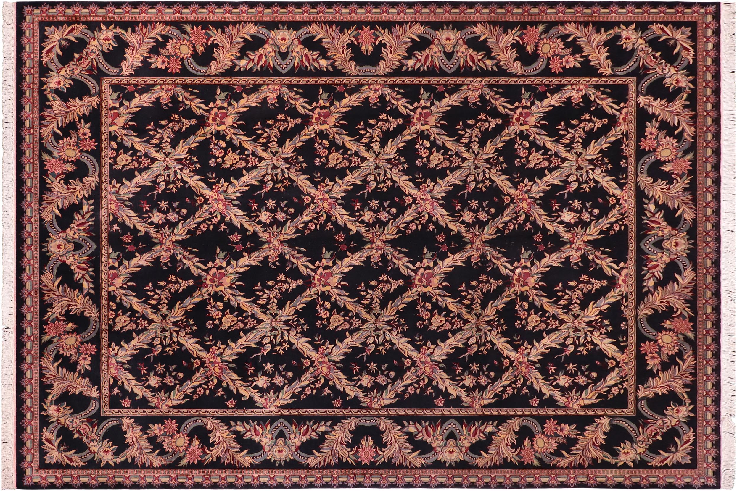 handmade Transitional Basan Black Black Hand Knotted RECTANGLE 100% WOOL area rug 9x12