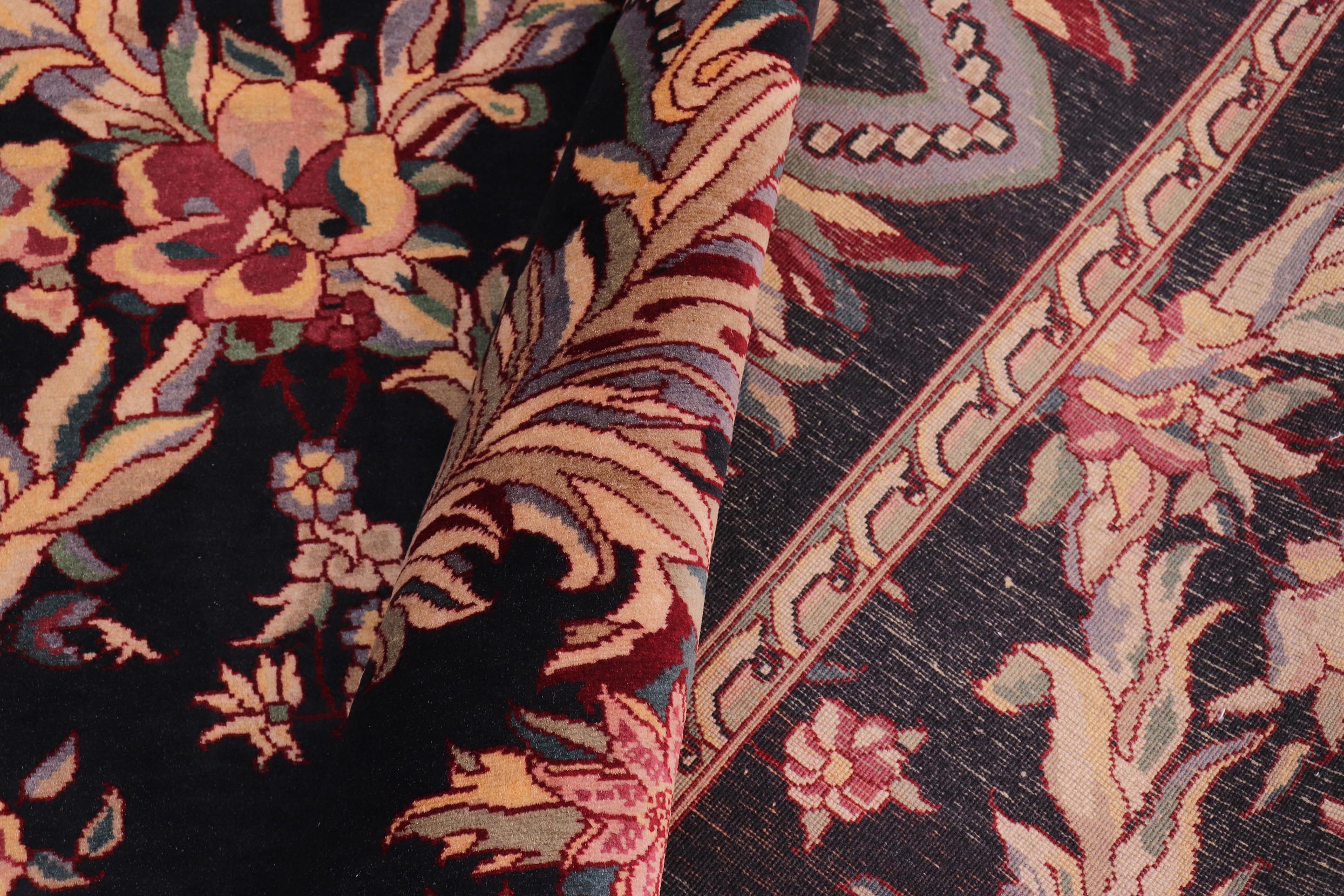 handmade Transitional Basan Black Black Hand Knotted RECTANGLE 100% WOOL area rug 9x12