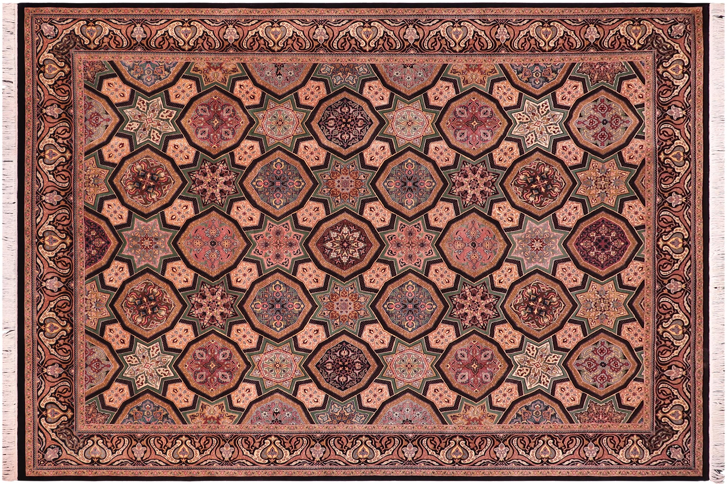 handmade Transitional Mugalart Black Multi Hand Knotted RECTANGLE 100% WOOL area rug 9x12