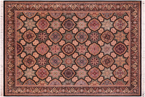 handmade Transitional Mugalart Black Multi Hand Knotted RECTANGLE 100% WOOL area rug 9x12