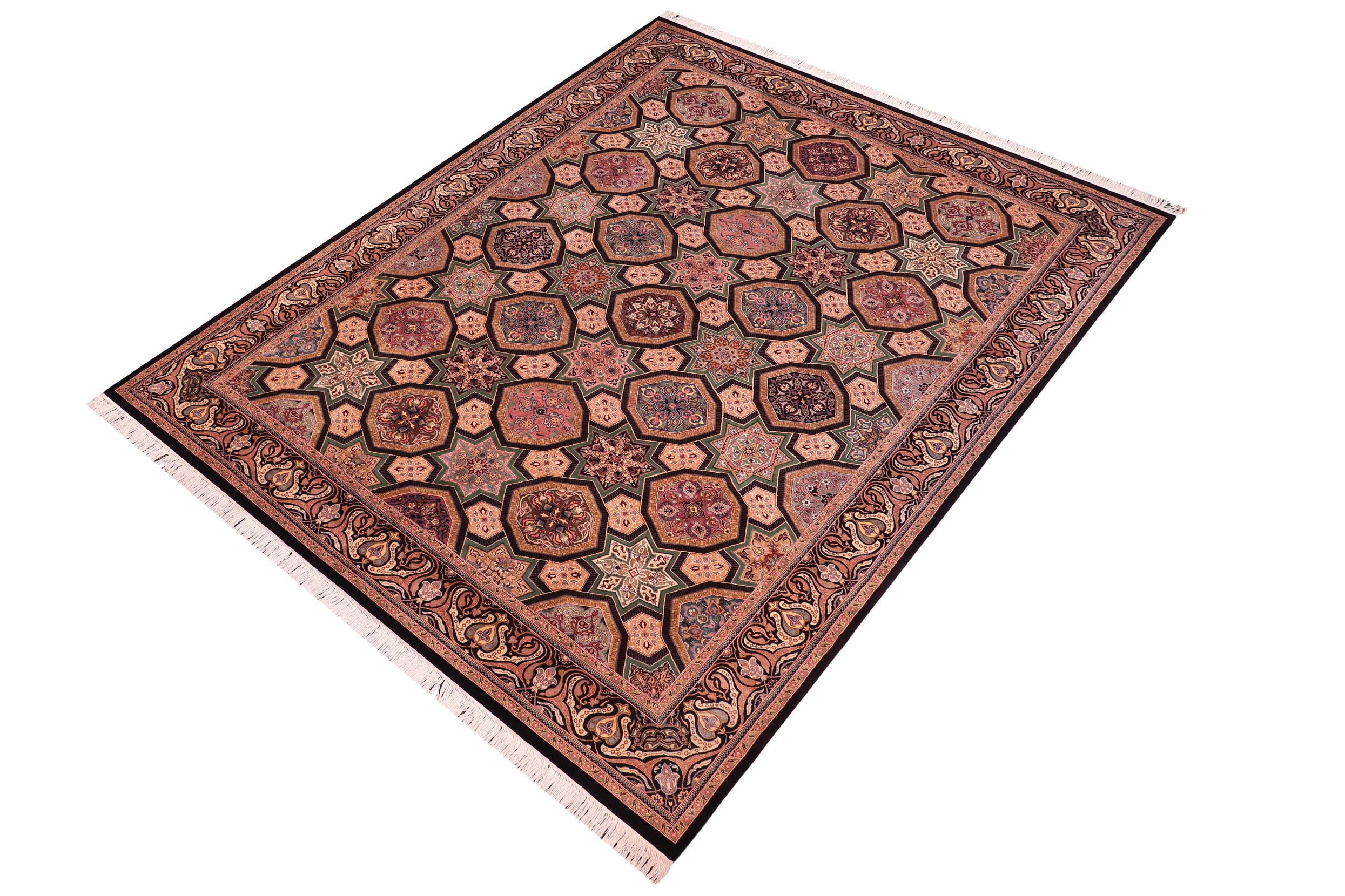 handmade Transitional Mugalart Black Multi Hand Knotted RECTANGLE 100% WOOL area rug 9x12