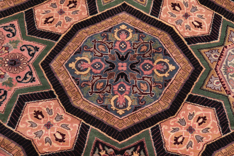 handmade Transitional Mugalart Black Multi Hand Knotted RECTANGLE 100% WOOL area rug 9x12