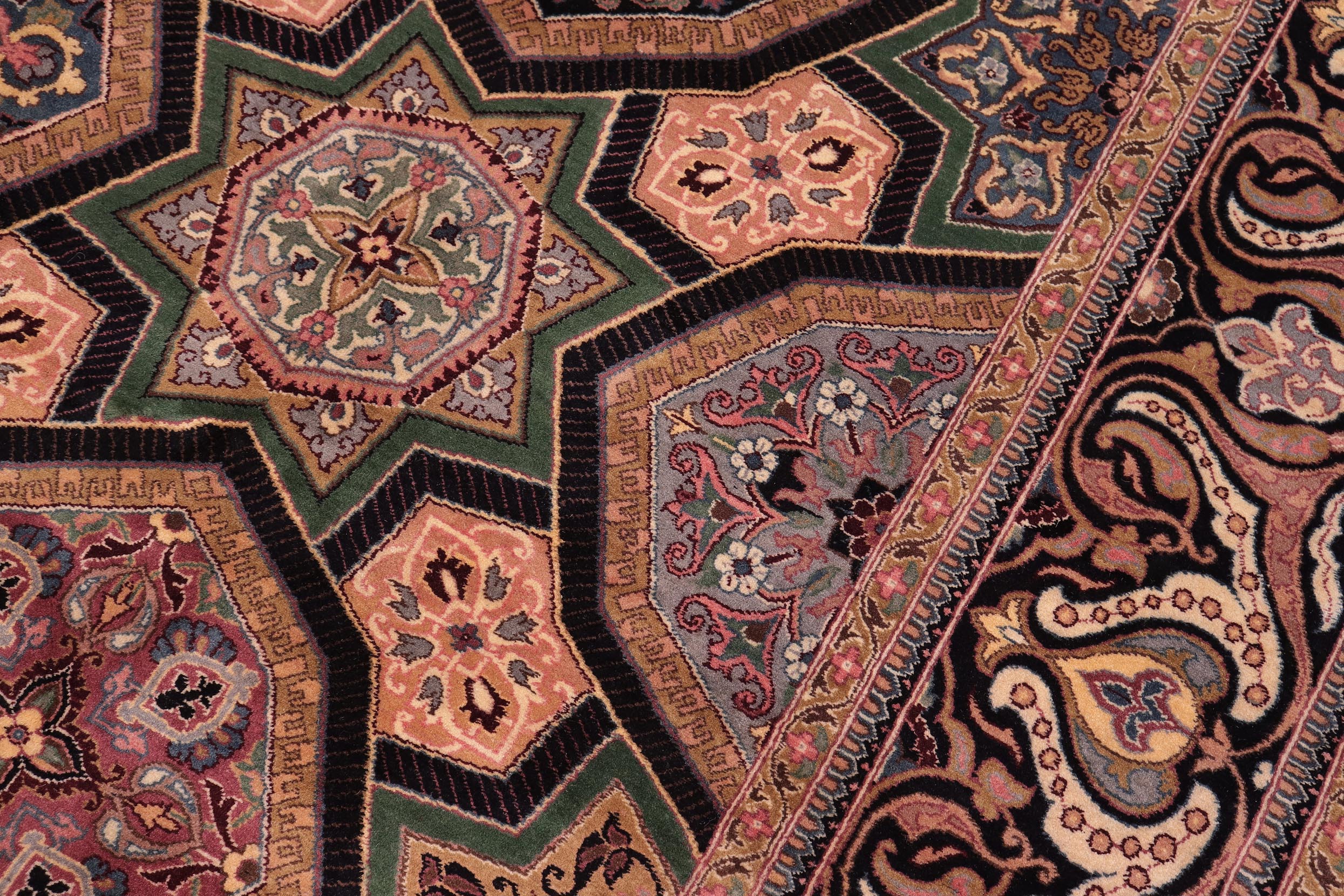 handmade Transitional Mugalart Black Multi Hand Knotted RECTANGLE 100% WOOL area rug 9x12