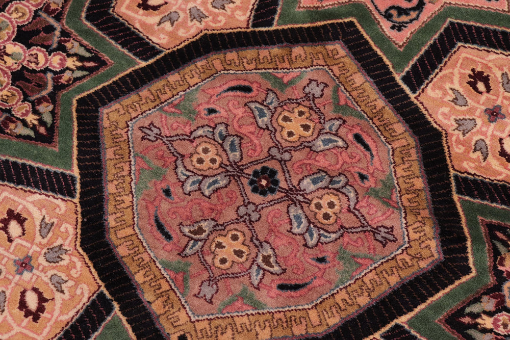 handmade Transitional Mugalart Black Multi Hand Knotted RECTANGLE 100% WOOL area rug 9x12