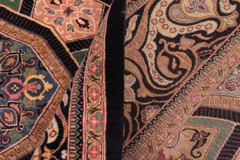 handmade Transitional Mugalart Black Multi Hand Knotted RECTANGLE 100% WOOL area rug 9x12