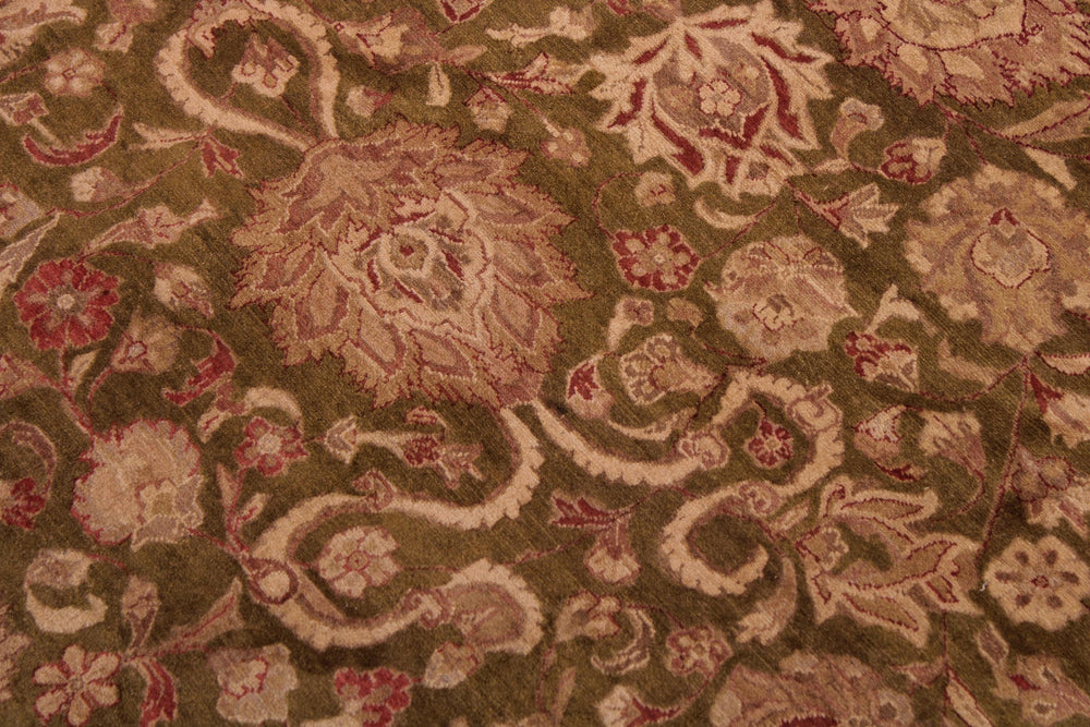 handmade Transitional Kashan Green Red Hand Knotted RECTANGLE 100% WOOL area rug 9x12