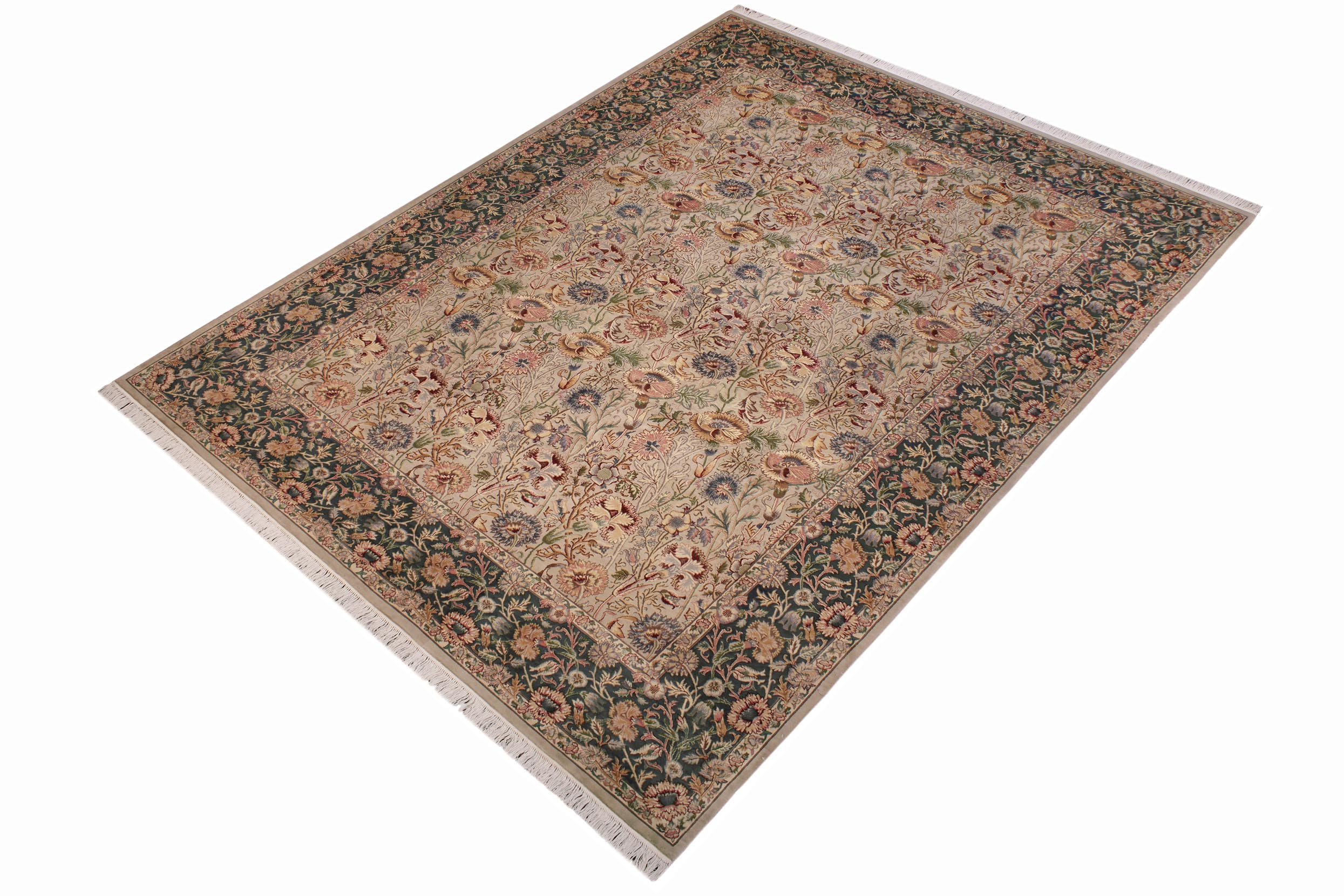 handmade Transitional Irfan Lt. Gray Teal Green Hand Knotted RECTANGLE 100% WOOL area rug 9x12