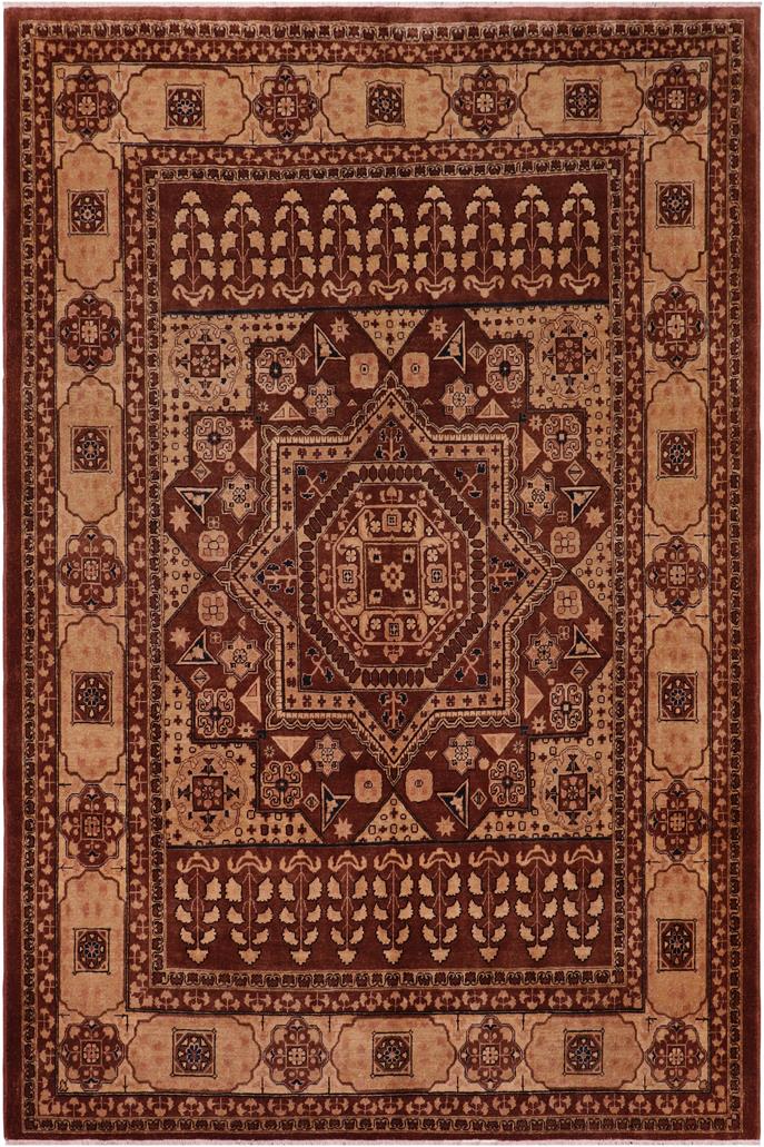 handmade Traditional Kafkaz Brown Tan Hand Knotted RECTANGLE 100% WOOL area rug 8 x 10