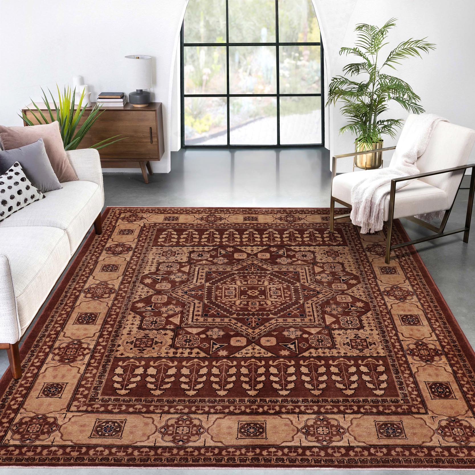 handmade Traditional Kafkaz Brown Tan Hand Knotted RECTANGLE 100% WOOL area rug 8' x 10'