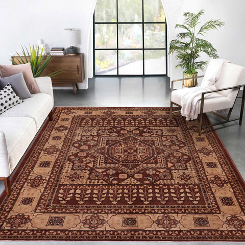 handmade Traditional Kafkaz Brown Tan Hand Knotted RECTANGLE 100% WOOL area rug 8' x 10'