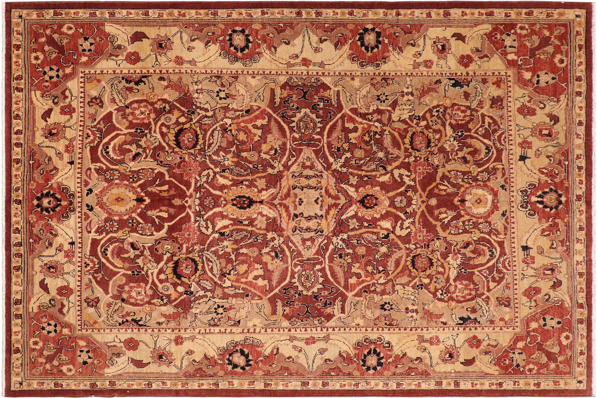 8x10 hand knotted Ziegler wool rug in red and beige - Bohemian Ziegler Keisha