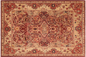 8x10 hand knotted Ziegler wool rug in red and beige - Bohemian Ziegler Keisha