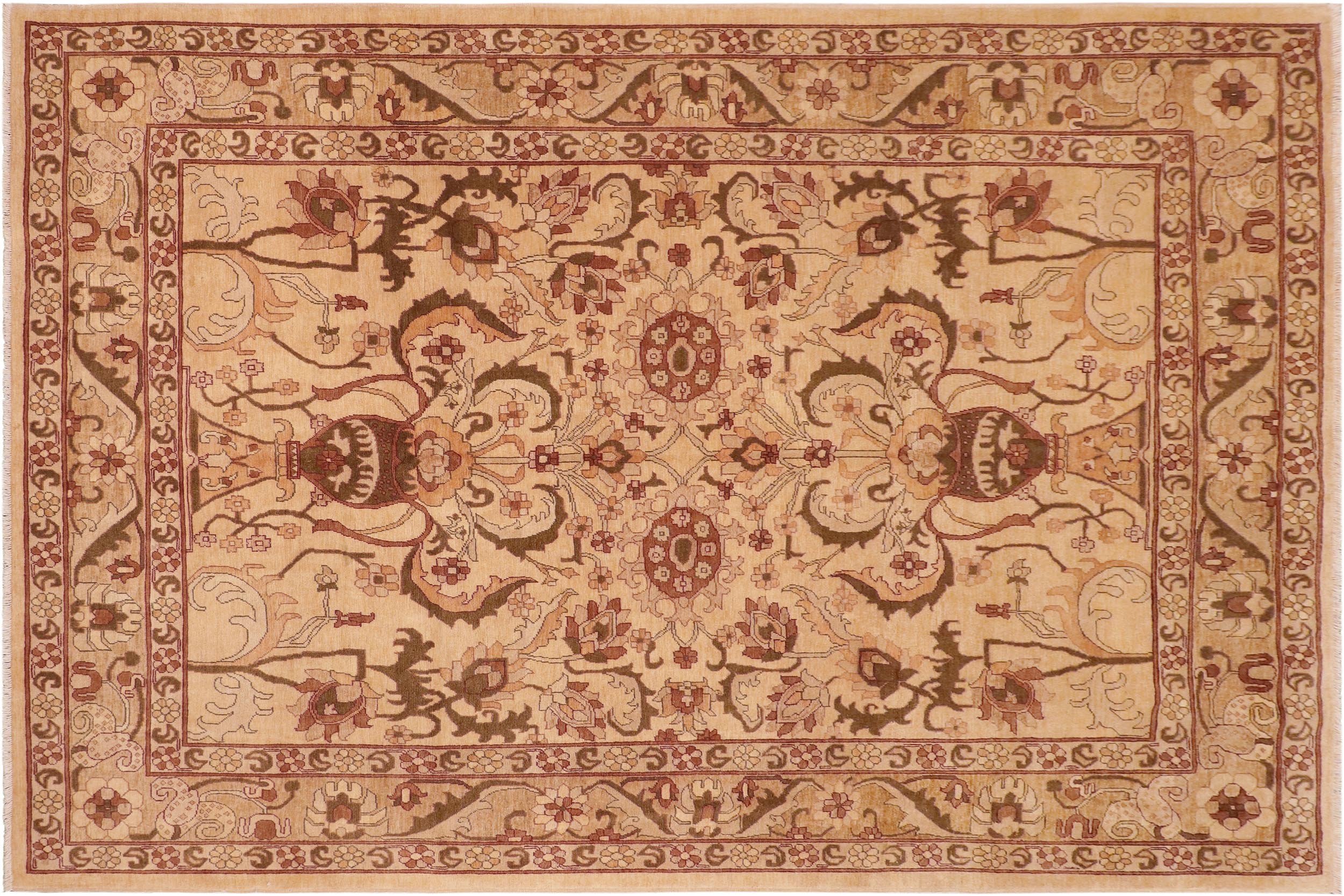 handmade Traditional Kafkaz Tan Red Hand Knotted RECTANGLE 100% WOOL area rug 8x10