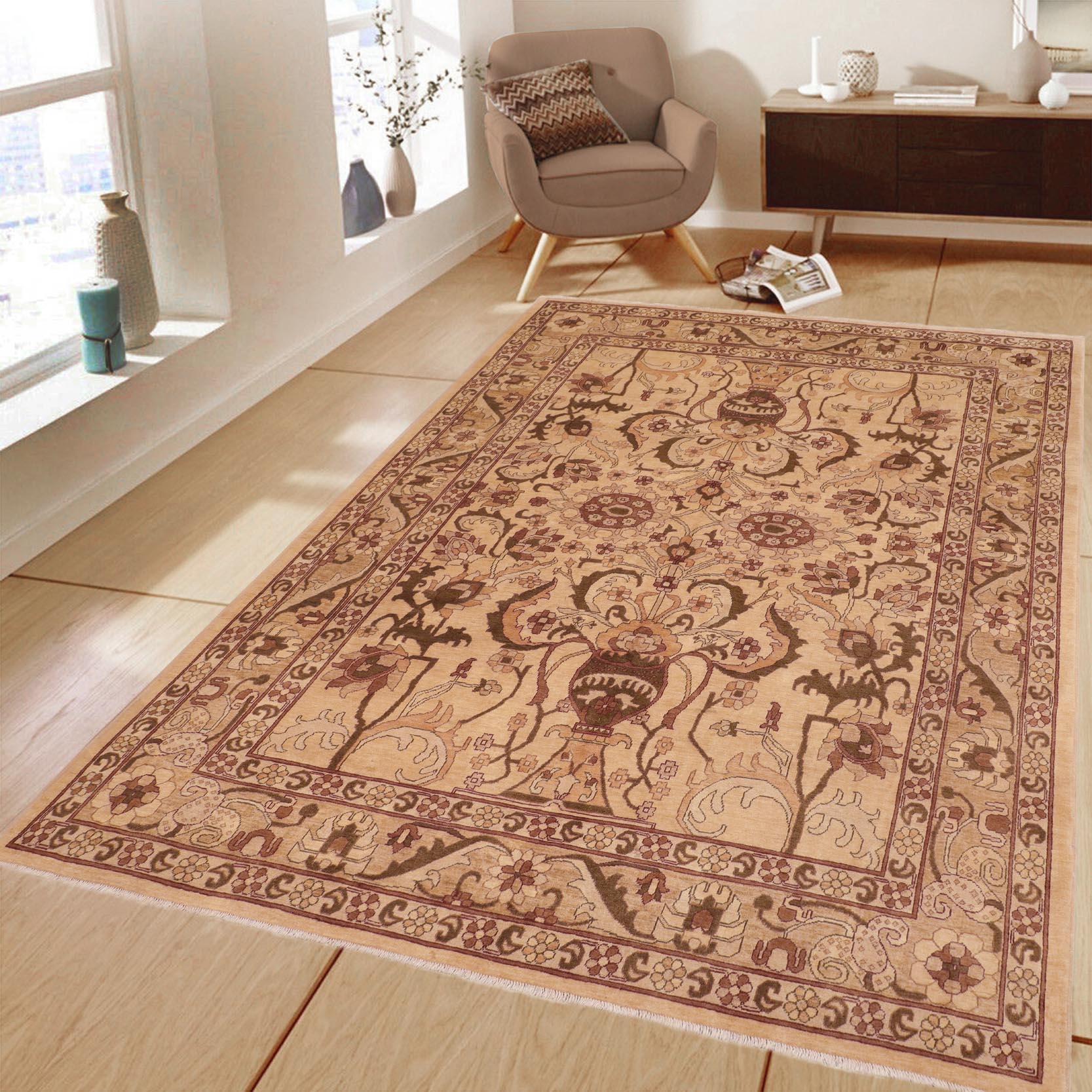 handmade Traditional Kafkaz Tan Red Hand Knotted RECTANGLE 100% WOOL area rug 8x10