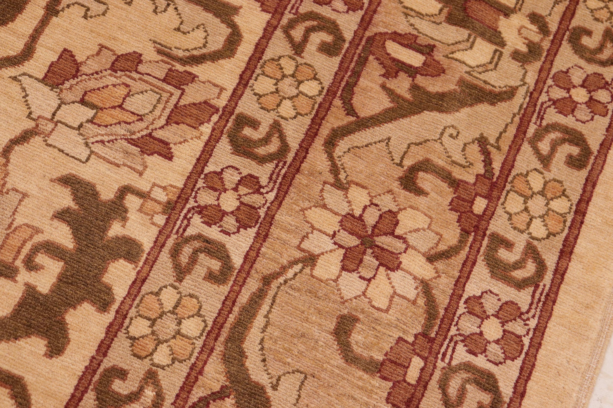 handmade Traditional Kafkaz Tan Red Hand Knotted RECTANGLE 100% WOOL area rug 8x10