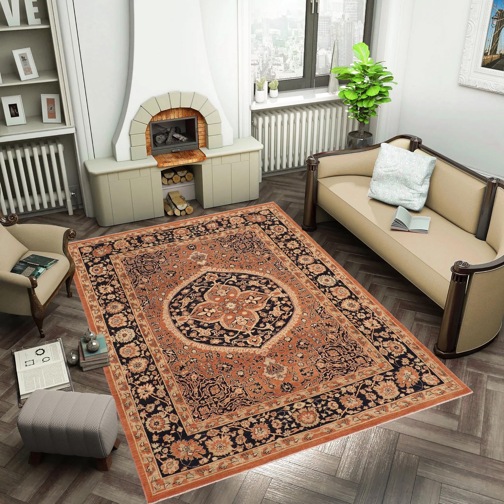 handmade Traditional Kafkaz Rust Blue Hand Knotted RECTANGLE 100% WOOL area rug 8' x 10'