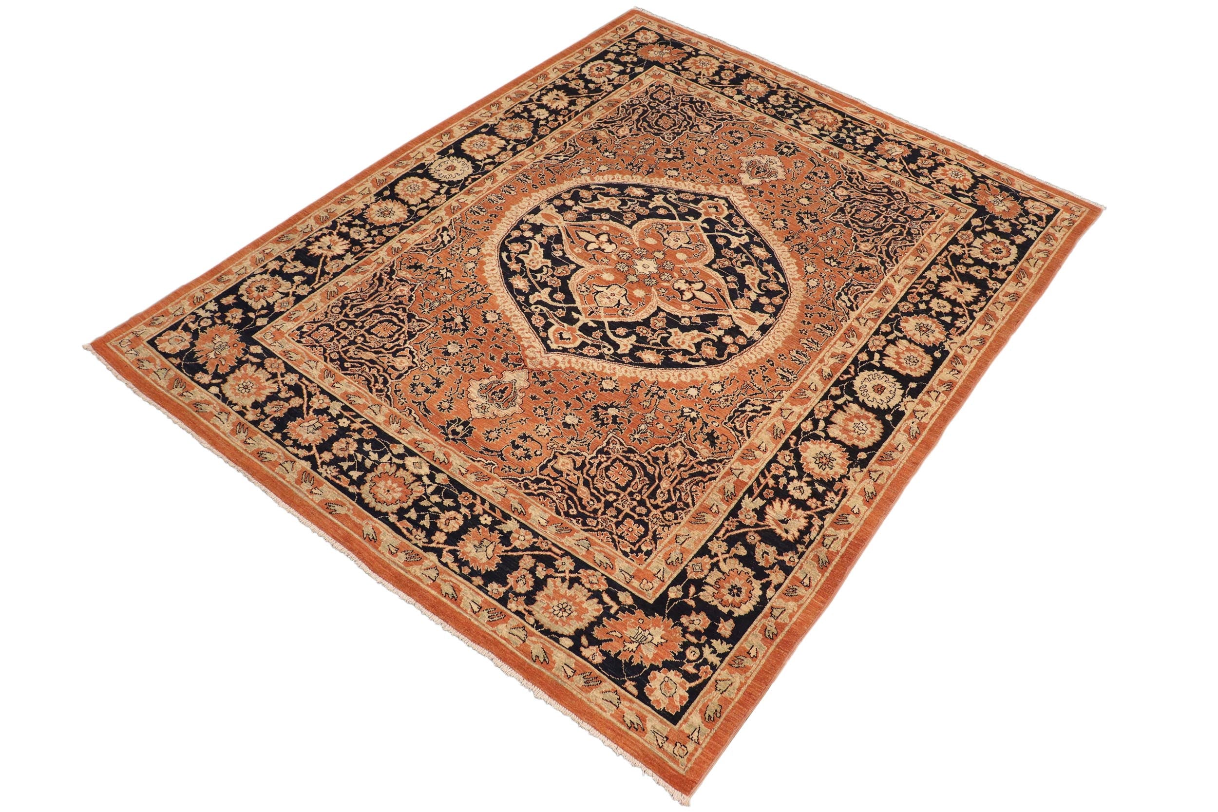 handmade Traditional Kafkaz Rust Blue Hand Knotted RECTANGLE 100% WOOL area rug 8' x 10'