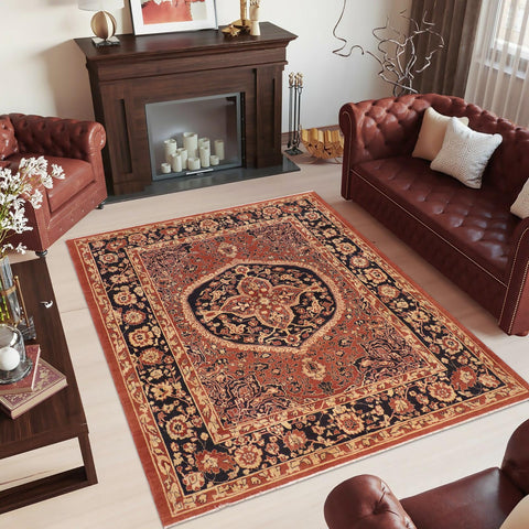 handmade Traditional Kafkaz Rust Blue Hand Knotted RECTANGLE 100% WOOL area rug 8' x 9'