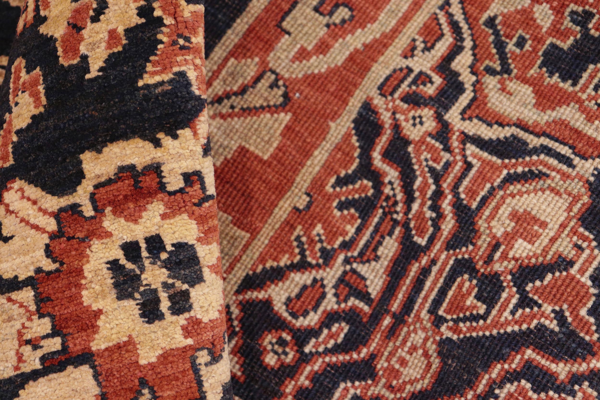 handmade Traditional Kafkaz Rust Blue Hand Knotted RECTANGLE 100% WOOL area rug 8' x 9'