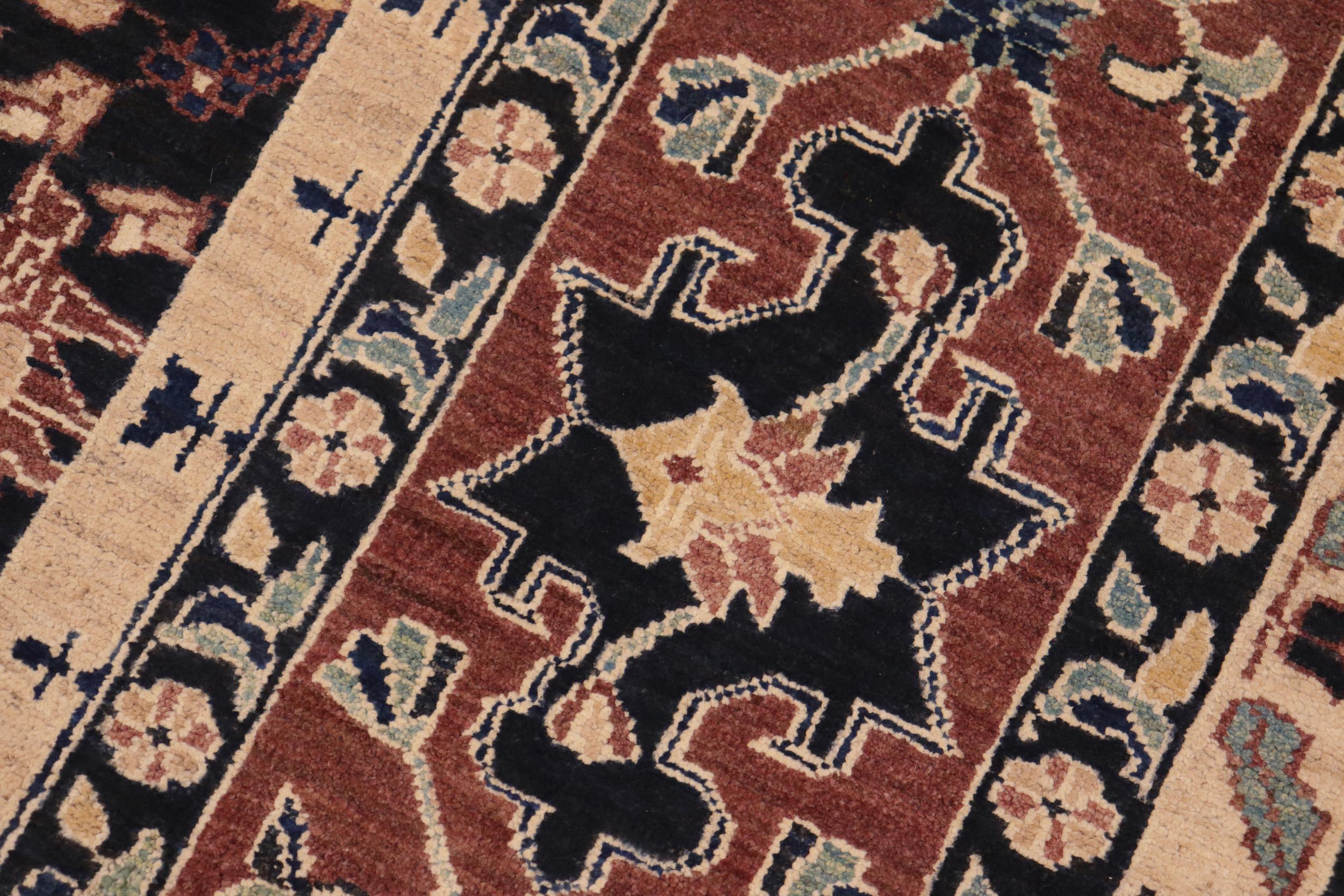 handmade Traditional Kafkaz Blue Brown Hand Knotted RECTANGLE 100% WOOL area rug 8x10