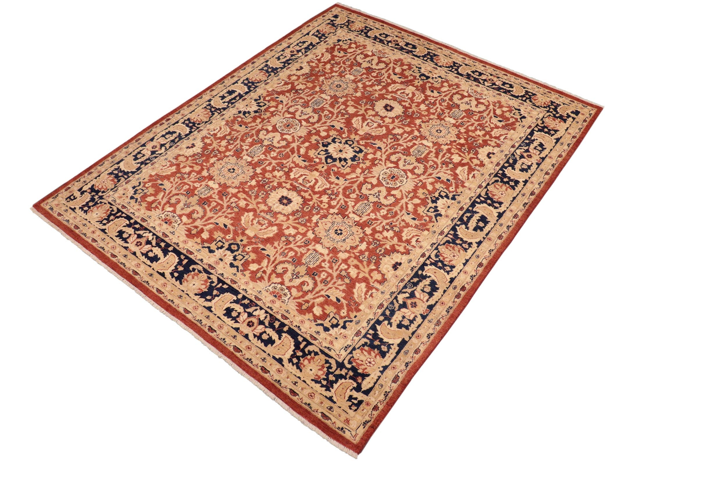 handmade Traditional Kafkaz Rust Blue Hand Knotted RECTANGLE 100% WOOL area rug 8x10