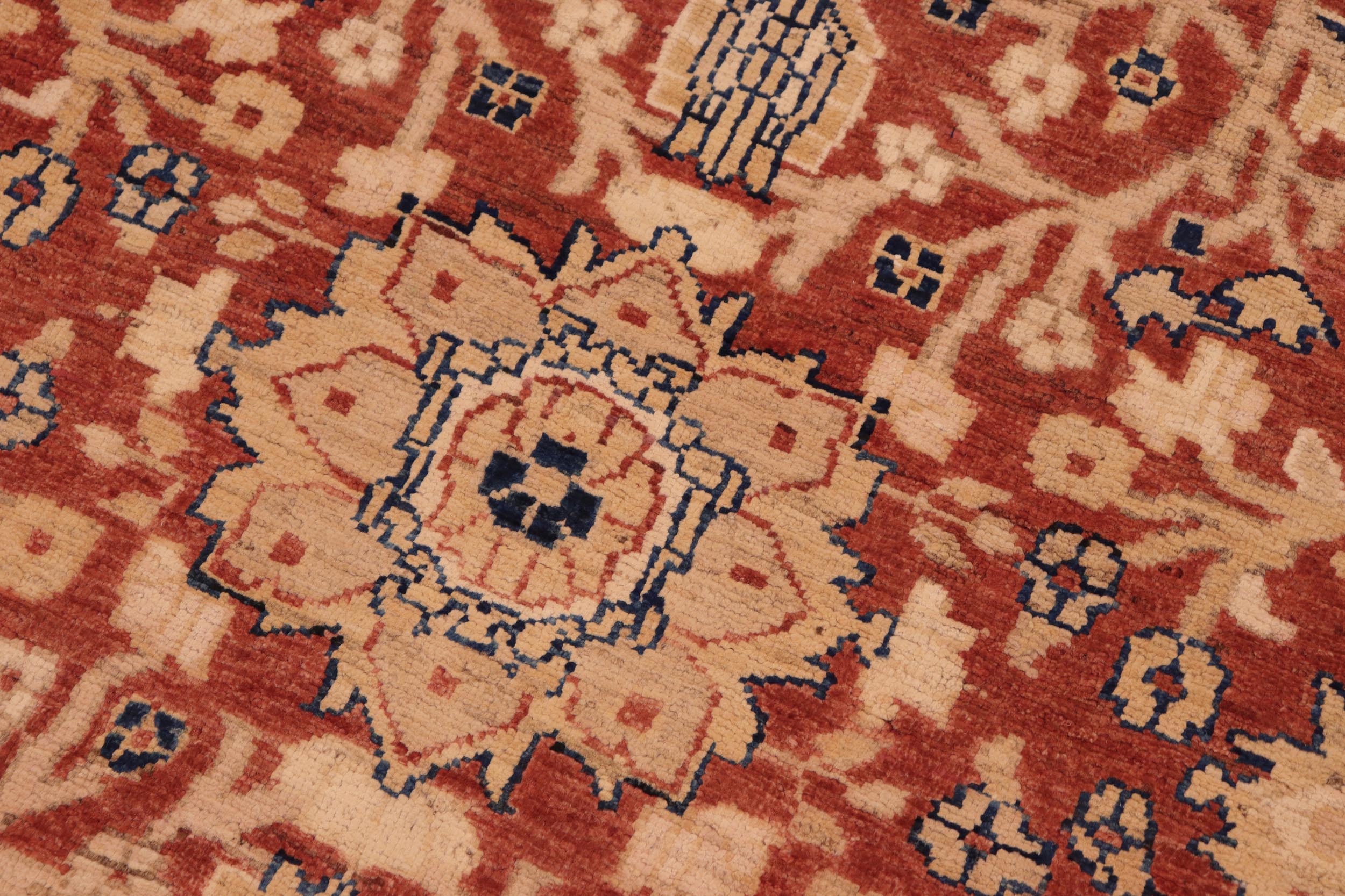handmade Traditional Kafkaz Rust Blue Hand Knotted RECTANGLE 100% WOOL area rug 8x10