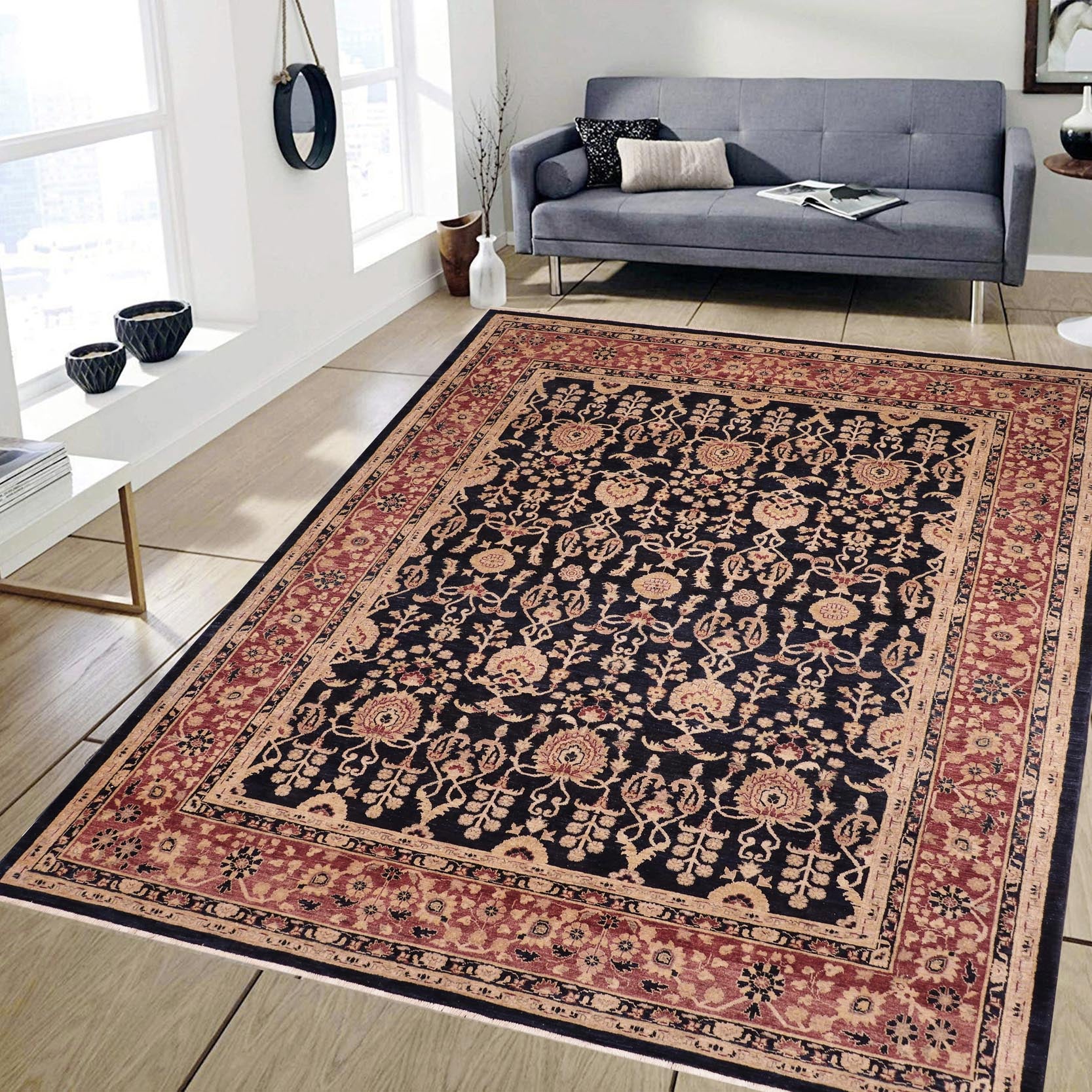 handmade Transitional Kafkaz Blue Red Hand Knotted RECTANGLE 100% WOOL area rug 8' x 10'