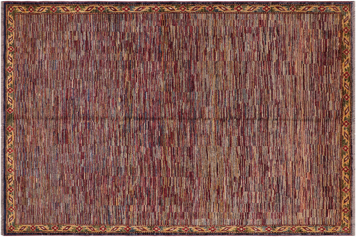 8x10 hand knotted modern Gabbeh wool rug in blue and red - Modern Gabbeh Oralee